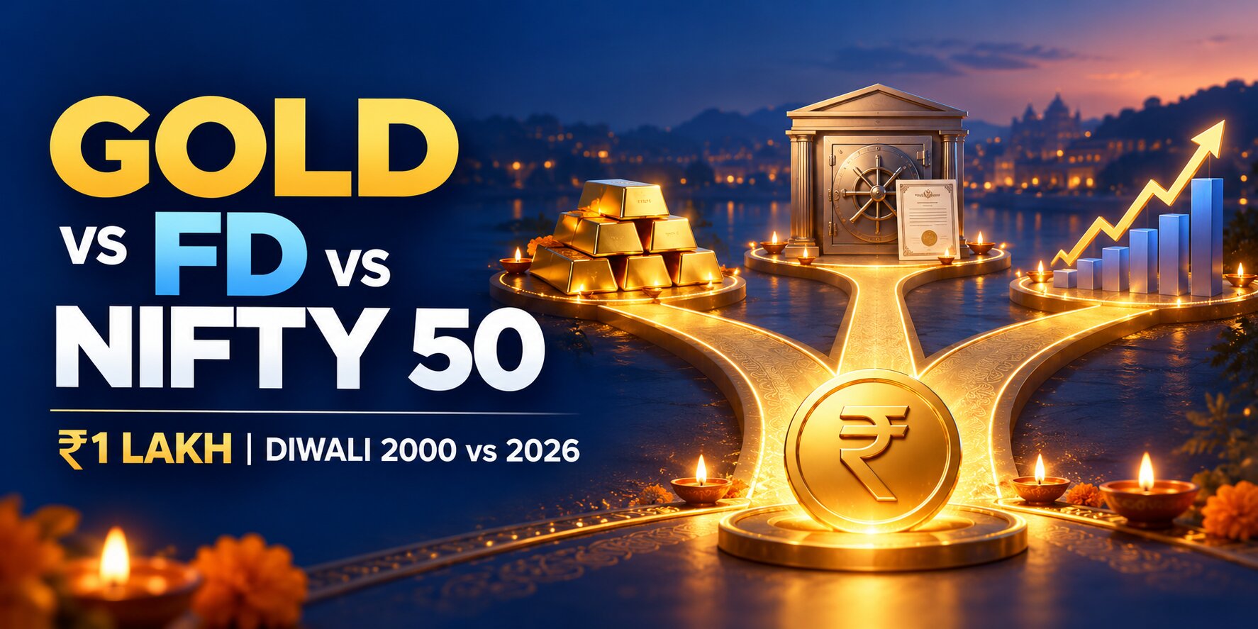 Diwali 2000 vs Diwali 2026: Gold vs FD vs Nifty 50 - Where Did Rs. 1 Lakh Grow the Most?